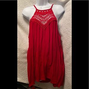 Strawberry red flowy ladies tank top